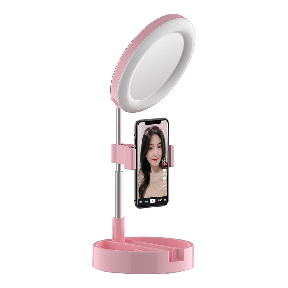 Đèn livestream để bàn 16cm 2 kẹp, có gương make up