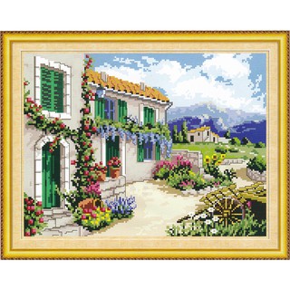 Tranh Thêu Chữ Thập Mùa Xuân Hoa Leo Quanh Nhà A652 (KHÁCH TỰ THÊU) KT:46X36CM