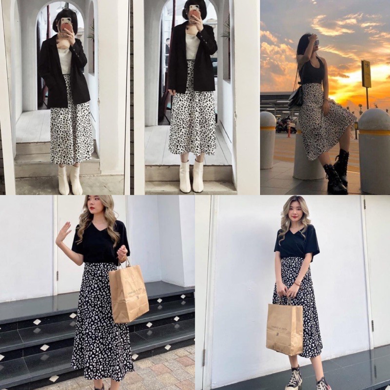 Chân Váy midi B&W SKIRT hoạ tiết trắng đen form chữ A chất vải dày dặn có phối chun co giãn | BigBuy360 - bigbuy360.vn