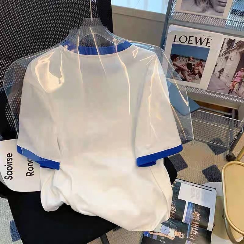 Áo Thun Ngắn Tay In Hoạt Hình Sư Tử Phối Màu Tương Phản Cá Tính Cho Nữ