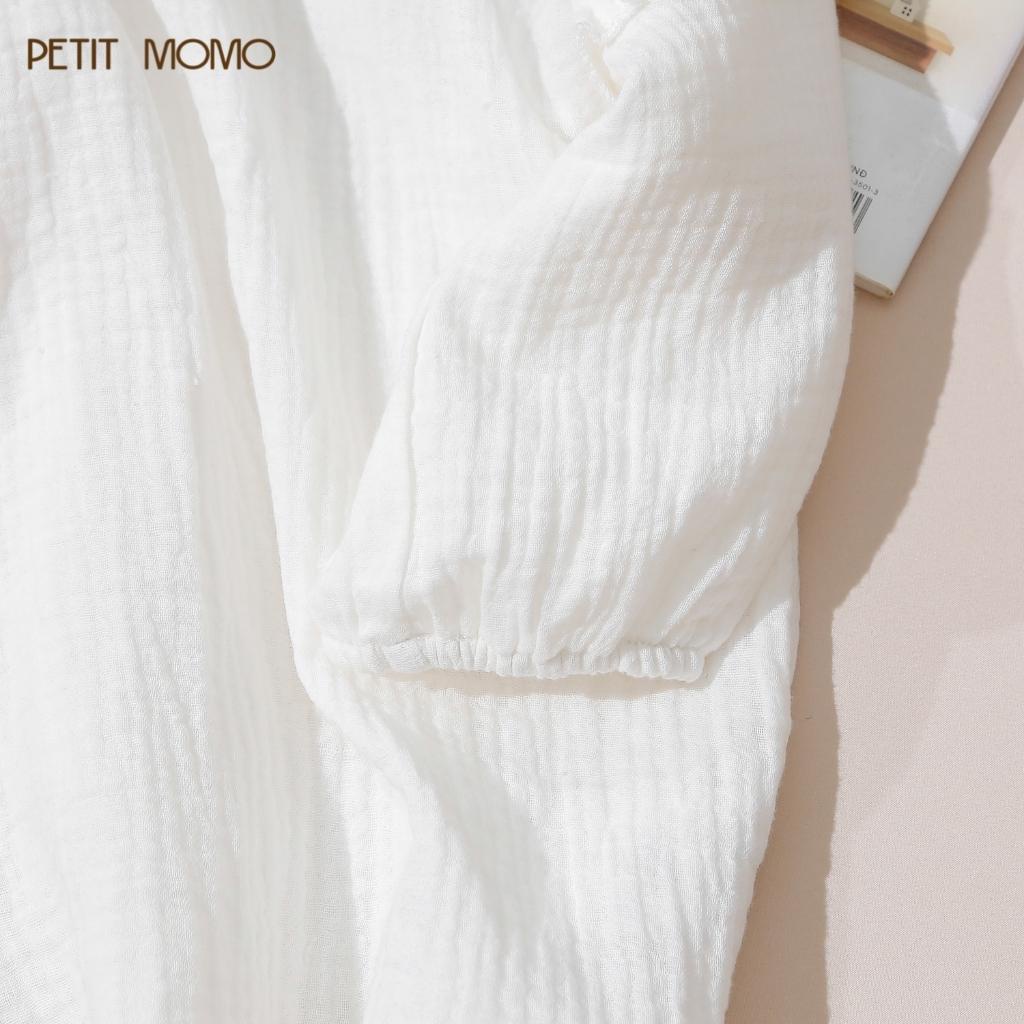 Áo Sơ Mi Dài Tay Cho Bé Gái PETIT MOMO Chất Vải Xô Muslin Mềm Mát Dáng Suông Cổ Sen Viền Ren H188