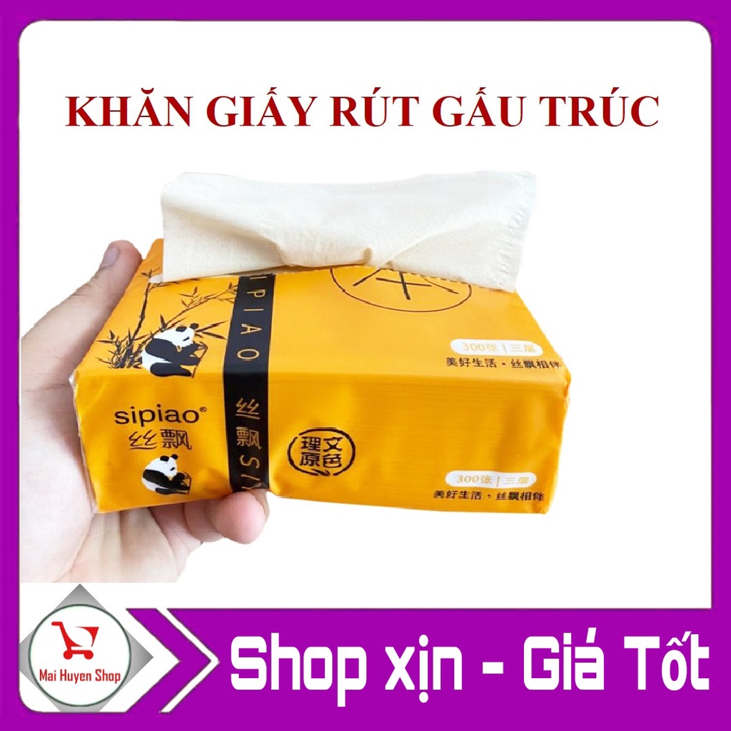 Khăn Giấy Rút Khăn Ăn Gấu Trúc Sipiao Làm Từ Sợi Tre Siêu Mềm 300 tờ - Giấy Ăn Vệ Sinh Siêu Dai Siêu Thấm Hút