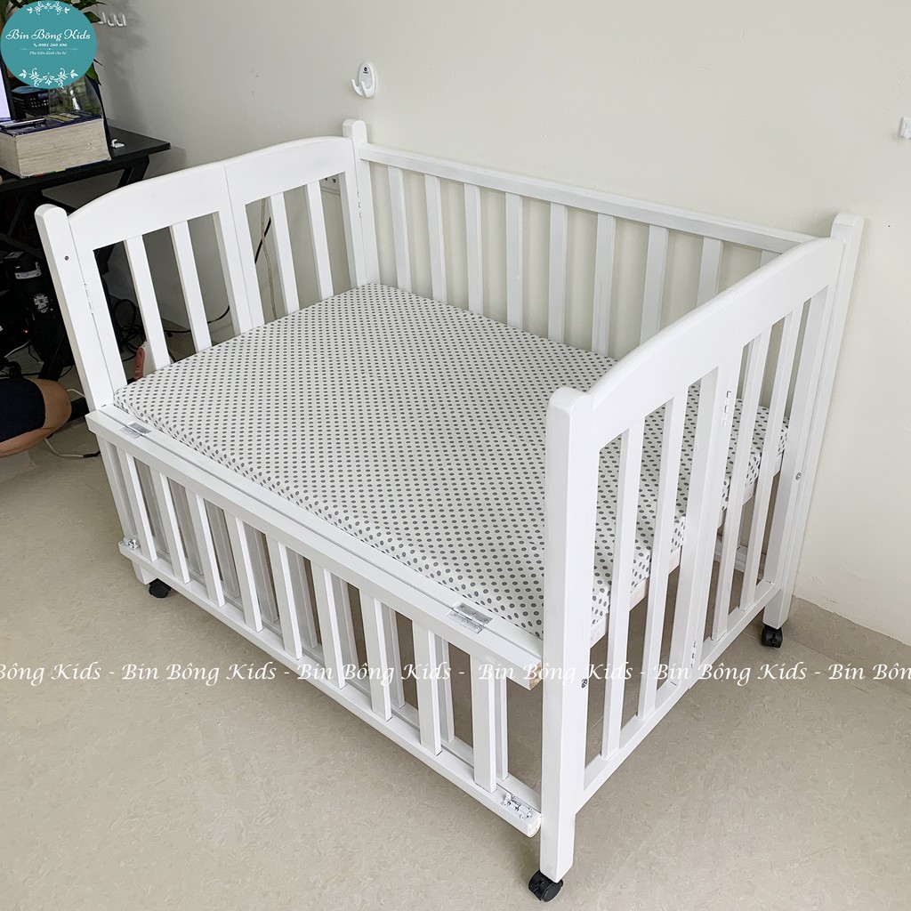 Ga Bọc Đệm Cũi Cho Bé (Chấm Bi Ghi) - Chất Liệu Vải Thô Lụa Cao Cấp