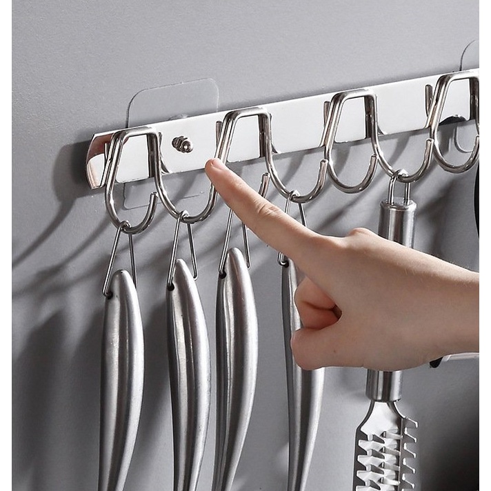 Thanh Móc Treo Đồ 10 Móc Chất Liệu Inox Oenon không Gỉ Siêu Dính Dán Tường Nhà Tắm,Nhà Bếp,Tủ Quần Áo - OENEN