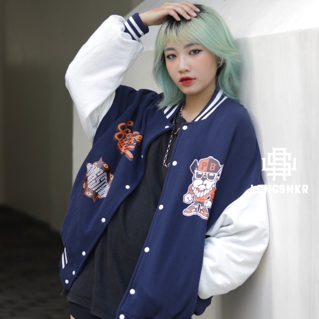 [Tặng Sticker và khăn Tuban] _ Áo khoác VARSITY NAVY họa tiết Longsnkr chất nỉ giữ nhiệt và thoáng - Bomber /Varsity | BigBuy360 - bigbuy360.vn