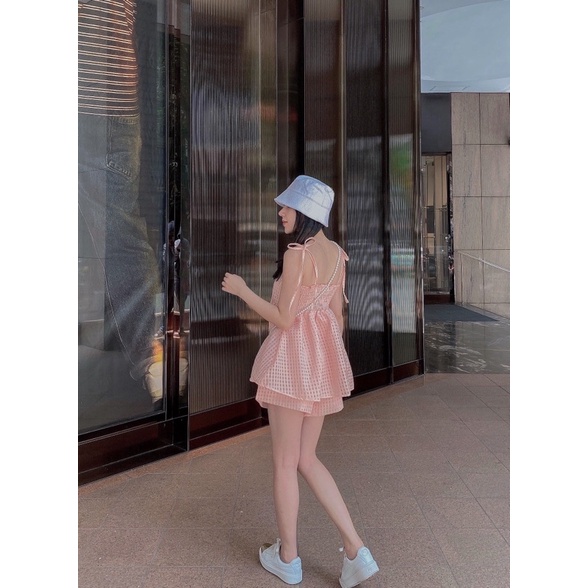 Set áo dây + short ô vuông 2 màu