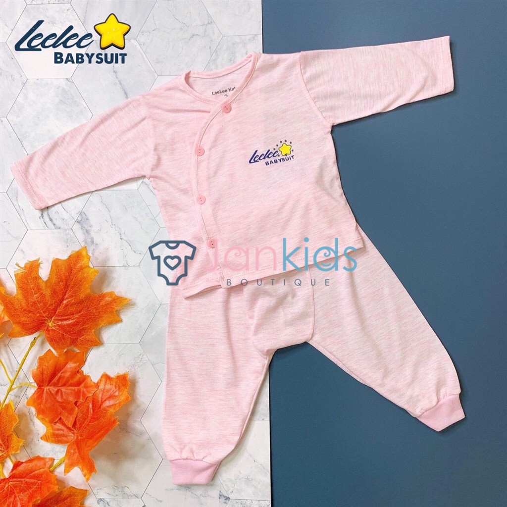Bộ Quần Áo Sơ Sinh Dài Tay Màu, Áo Vạt Chéo, Quần Đáp Đũng Leelee Kids