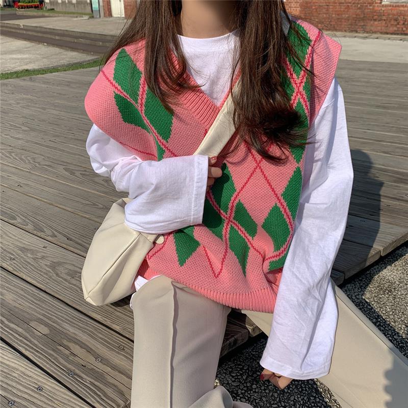 Áo Len Không Tay Cổ Chữ V Dáng Rộng Phong Cách Hàn Quốc Cho Nữ