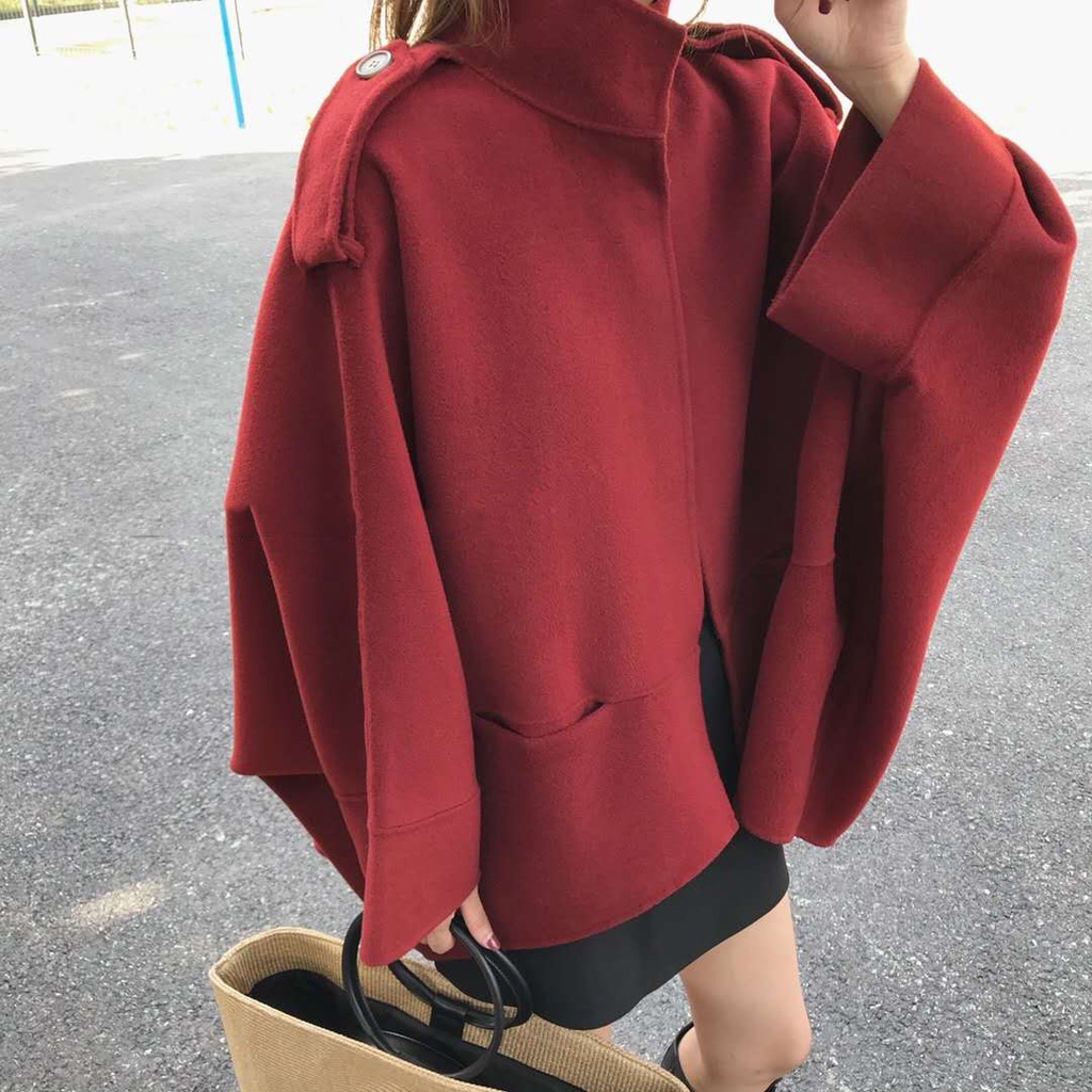 👗👗Áo khoác len cánh dơi cổ đứng dáng rộng màu trơn phong cách Retro Pháp | BigBuy360 - bigbuy360.vn