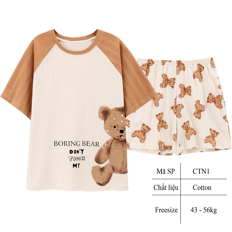 Đồ bộ nữ pijama mặc mùa hè cotton cao cấp mát mẻ họa tiết dễ thương - CTN1