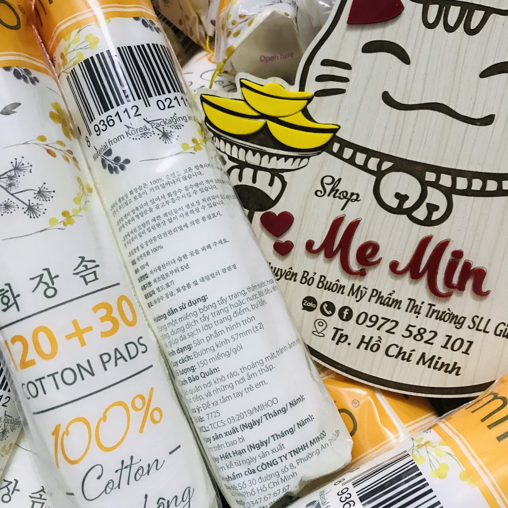 BÔNG TẨY TRANG MIHOO MỀM MẠI 100% COTTON 150 200 miếng