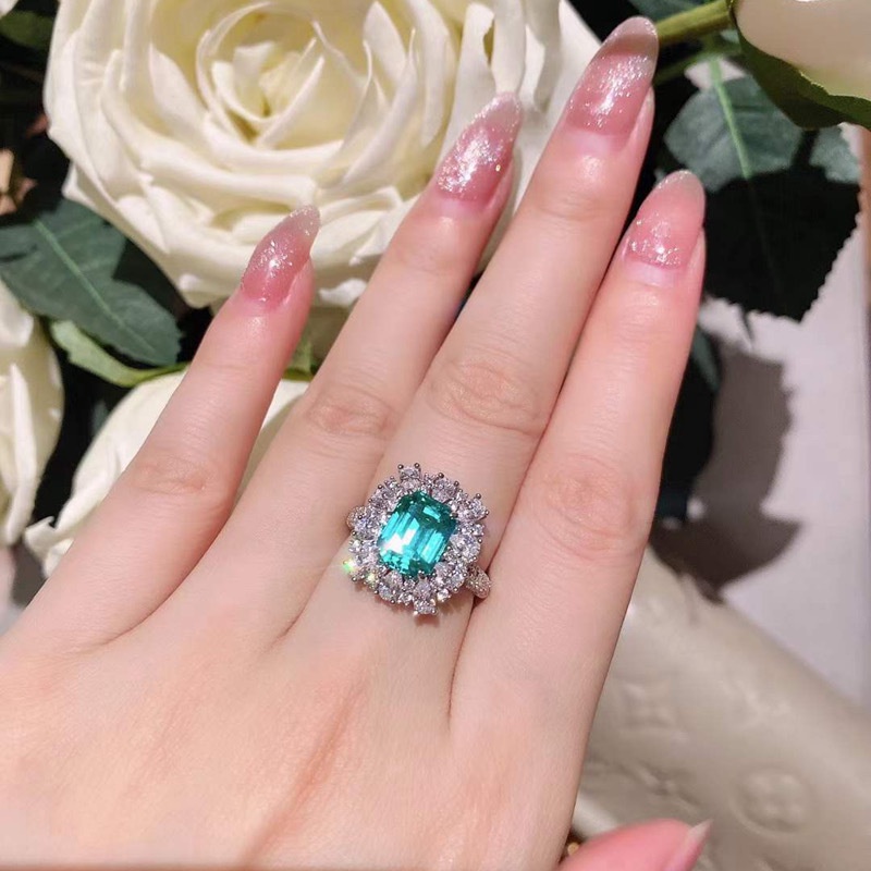 Brilliant ins Cool senior niche design Colored stone grandmother Green diamond Zircon ring Adjustable opening for women
