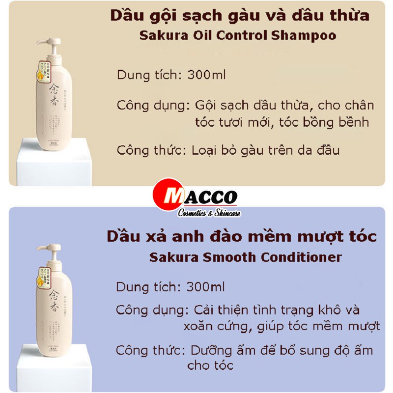 Combo Sữa Tắm + Dầu Gội + Dầu Xả Hoa Anh Đào Nhật Bản 300ml - Sakura Japan - Kiềm Dầu, Suôn Mượt, Lưu Hương Thơm Mát