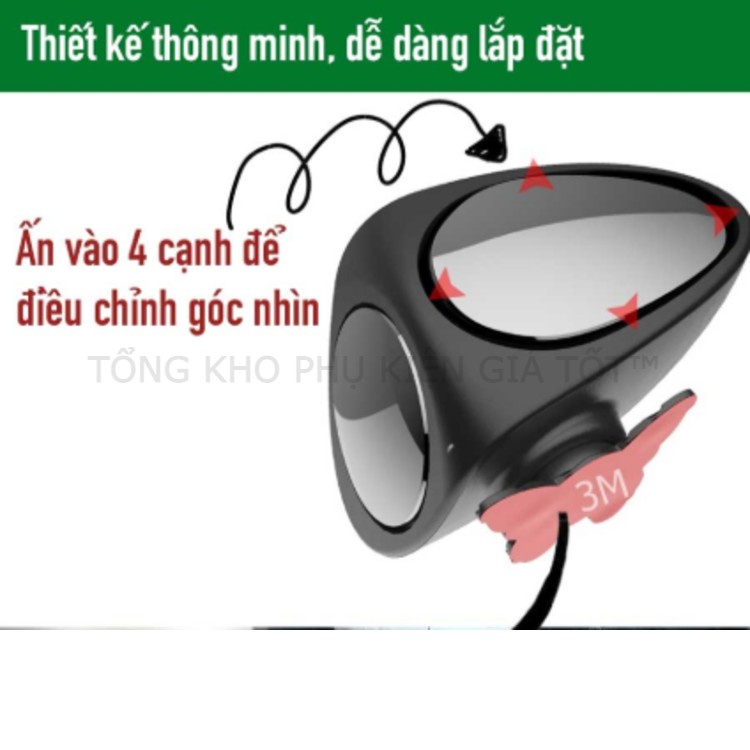 Gương cầu lồi 3D xóa điểm mù quan sát 2 bánh xe trước sau, gương xoay 360 dán lên gương kính chiếu hậu chính cho xe hơi,