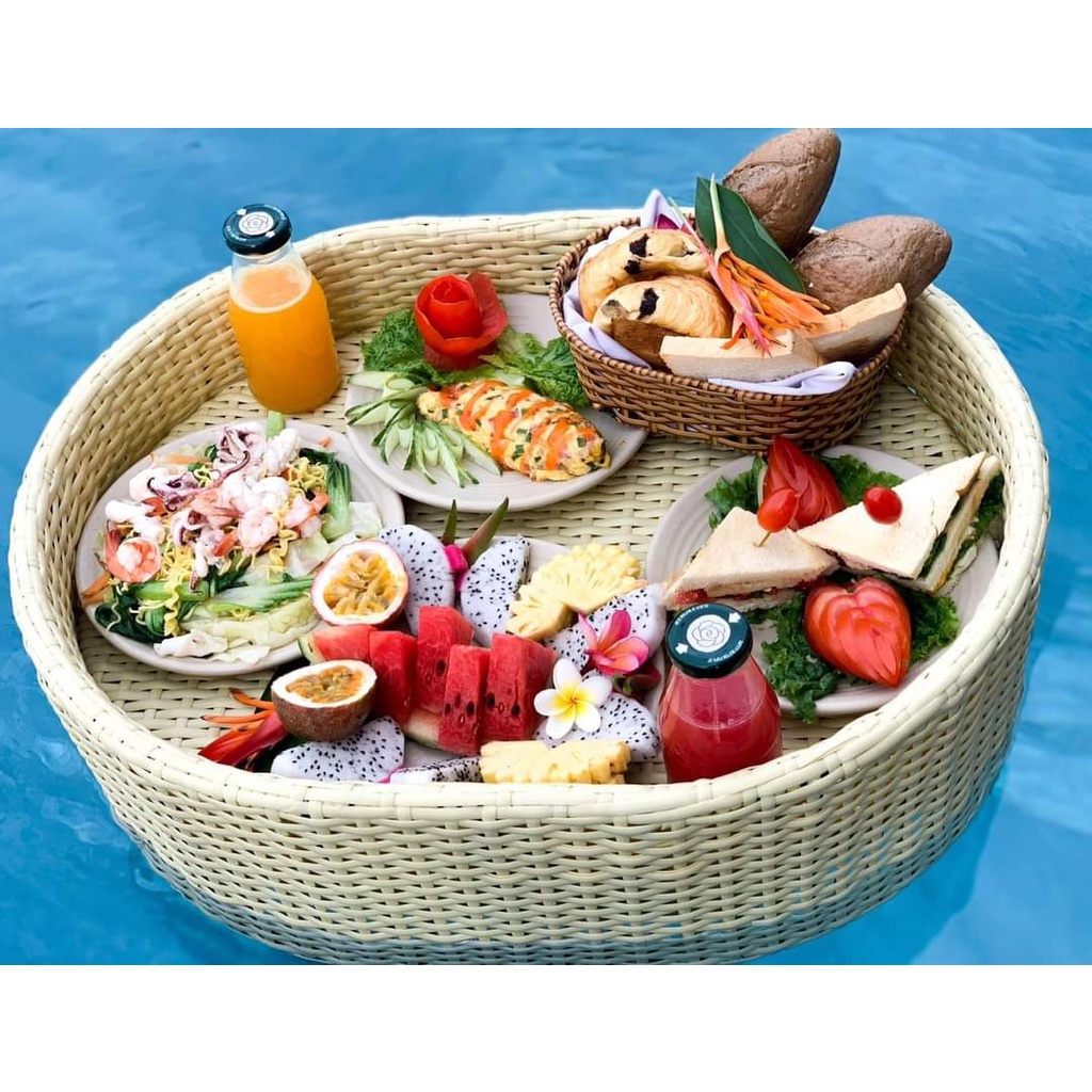 Khay nổi để món ăn trong hồ bơi hình oavl 60x45cm