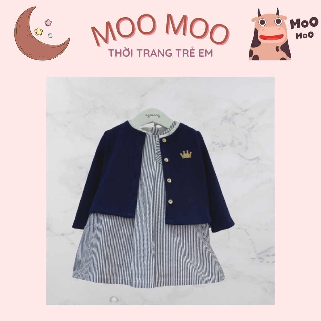 Áo khoác bé gái Agabang màu xanh than dài tay cổ viền ren trắng 227A07T