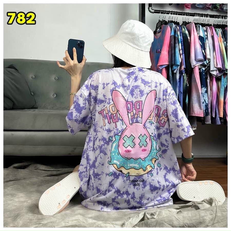 Áo thun nam nữ loang màu hình con thỏ độc lạ vải cotton dày dặn mềm mịn thấm hút mồ hôi tốt thích hợp mặc áo lớp áo nhóm