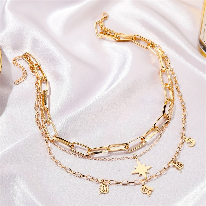 Dây chuyền nhiều lớp mặt dây hình chữ cái thời trang cá tính cho nữ