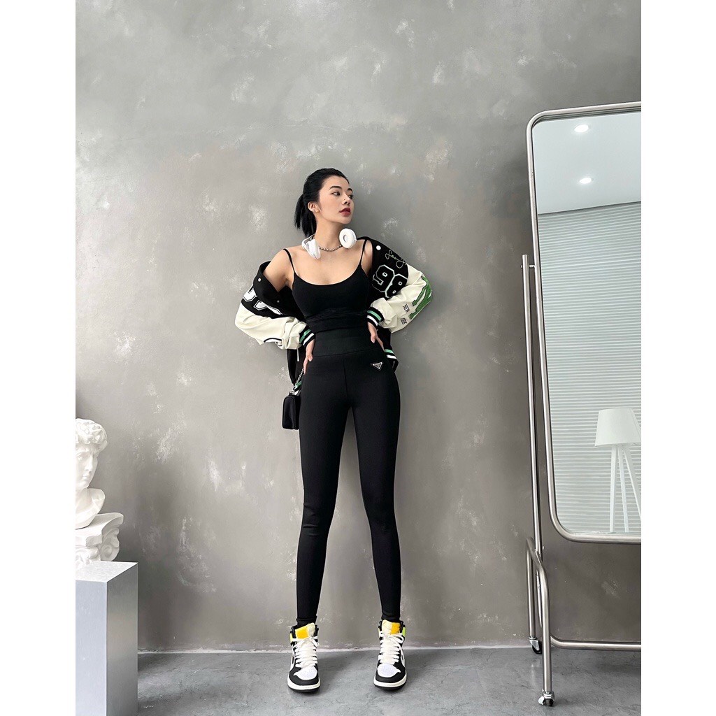 QUẦN LEGGING NỮ CẠP CAO PRADA Chất Liệu Cotton Cao Cấp Co Giãn 4 Chiều Siêu Thoải Mái - MAY Fashion