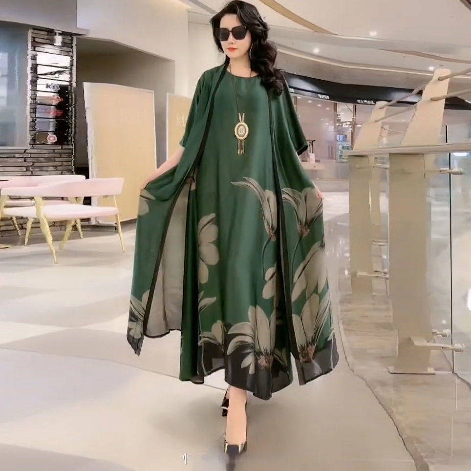 Bộ Đầm Hai Mảnh Vải Lụa Mỏng Che Bụng Thời Trang Mùa Hè Hàng Mới Dành Cho Mẹ Cangka Lishi 2022
