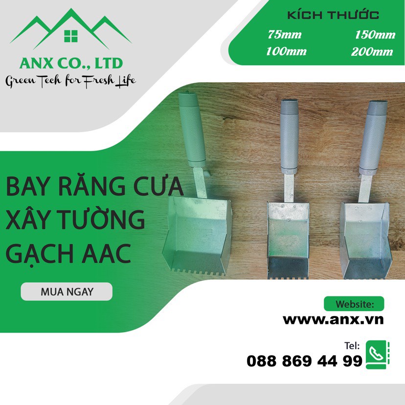 Bay Xây Răng Cưa Xây Tường Gạch AAC, Bay xây răng cưa chuyên dụng trong xây dụng gạch nhẹ AAC cán vữ