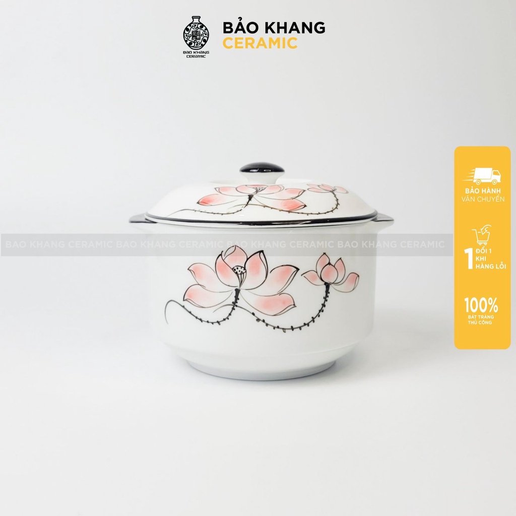 Thố chưng yến - bát chưng yến 600ml họa tiết vẽ tay thủ công men cao cấp Gốm Sứ Bát Tràng