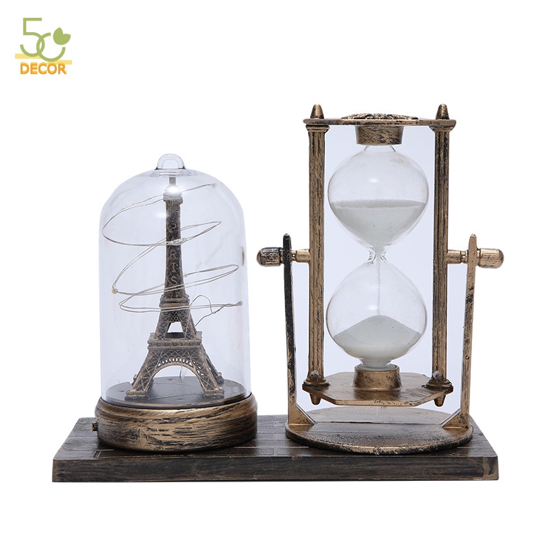 Đồng hồ cát kèm mô hình tháp Eiffel phát sáng, đồng hồ cát để bàn trang trí, quà tặng, lưu niệm