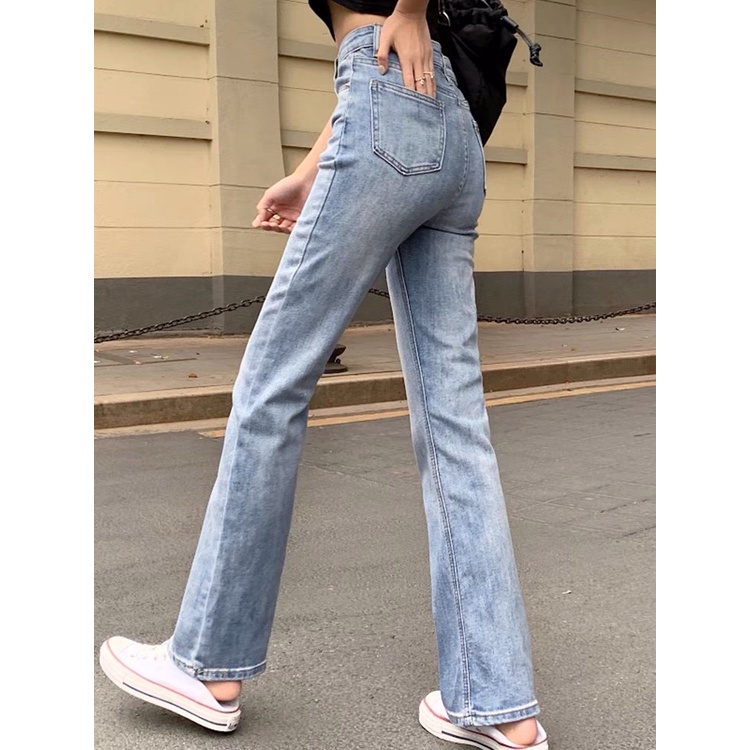 Quần jean nữ loe nhẹ trơn màu xanh nhạt basic phong cách hàn quốc SẴN