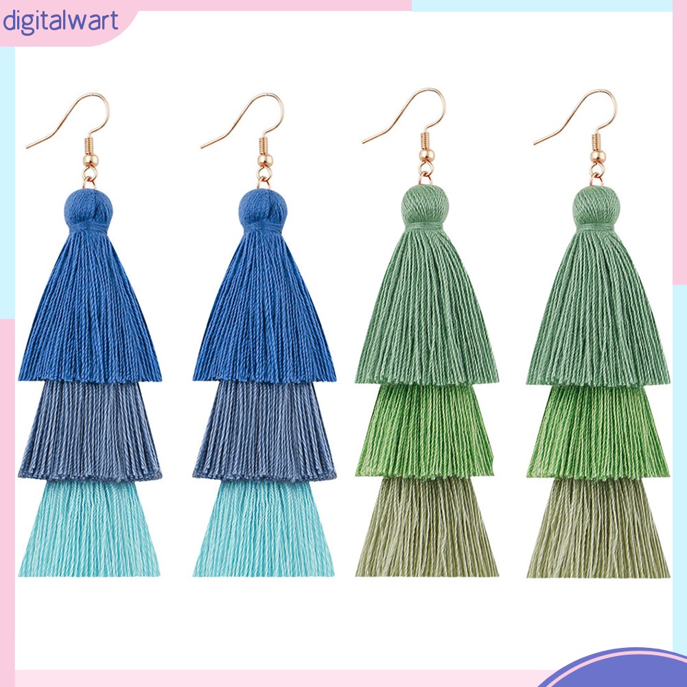 Bông Tai Dáng Dài Phối Tua Rua Nhiều Tầng Phong Cách Bohemian