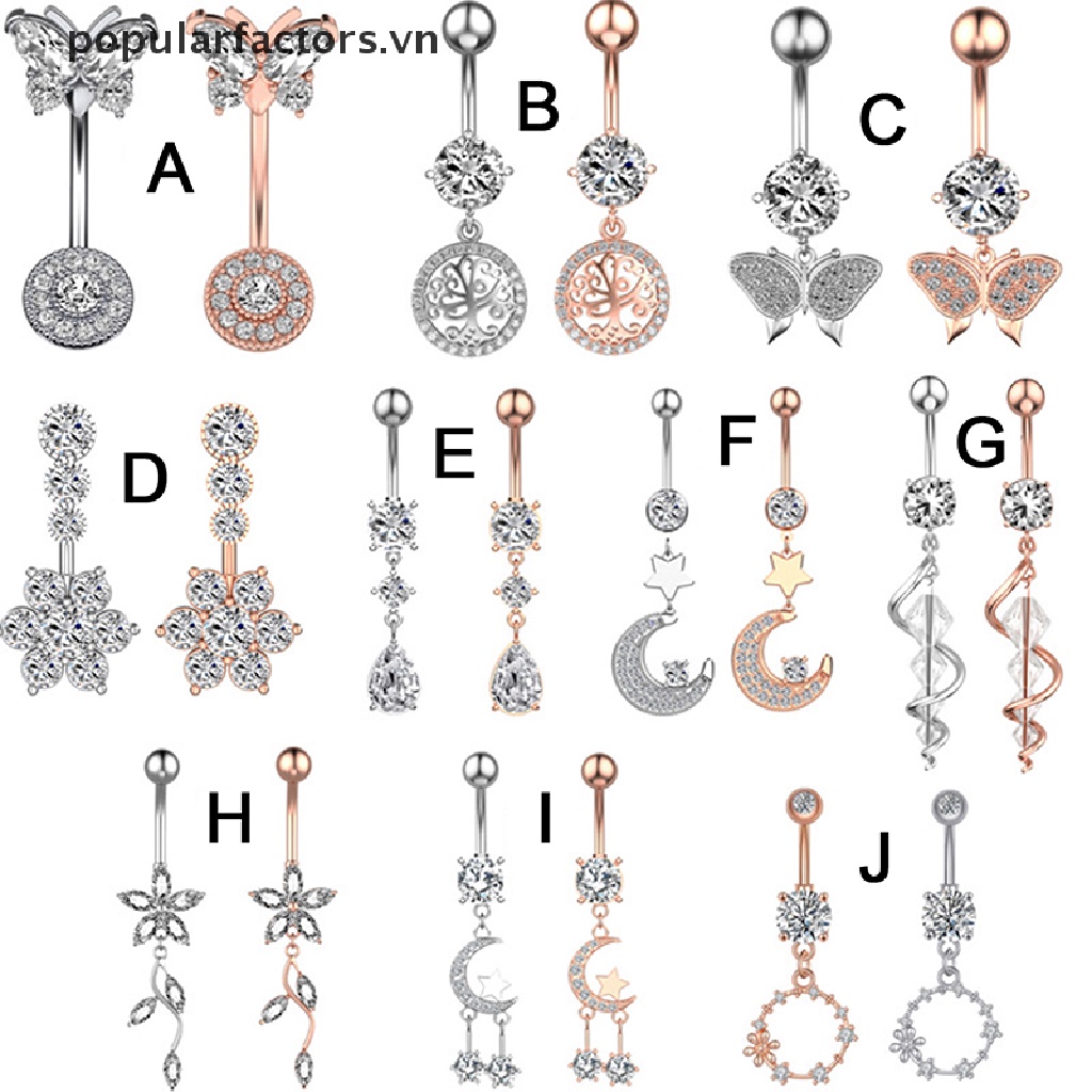 Khuyên rốn bằng thép không gỉ đính đá pha lê nhân tạo 14g