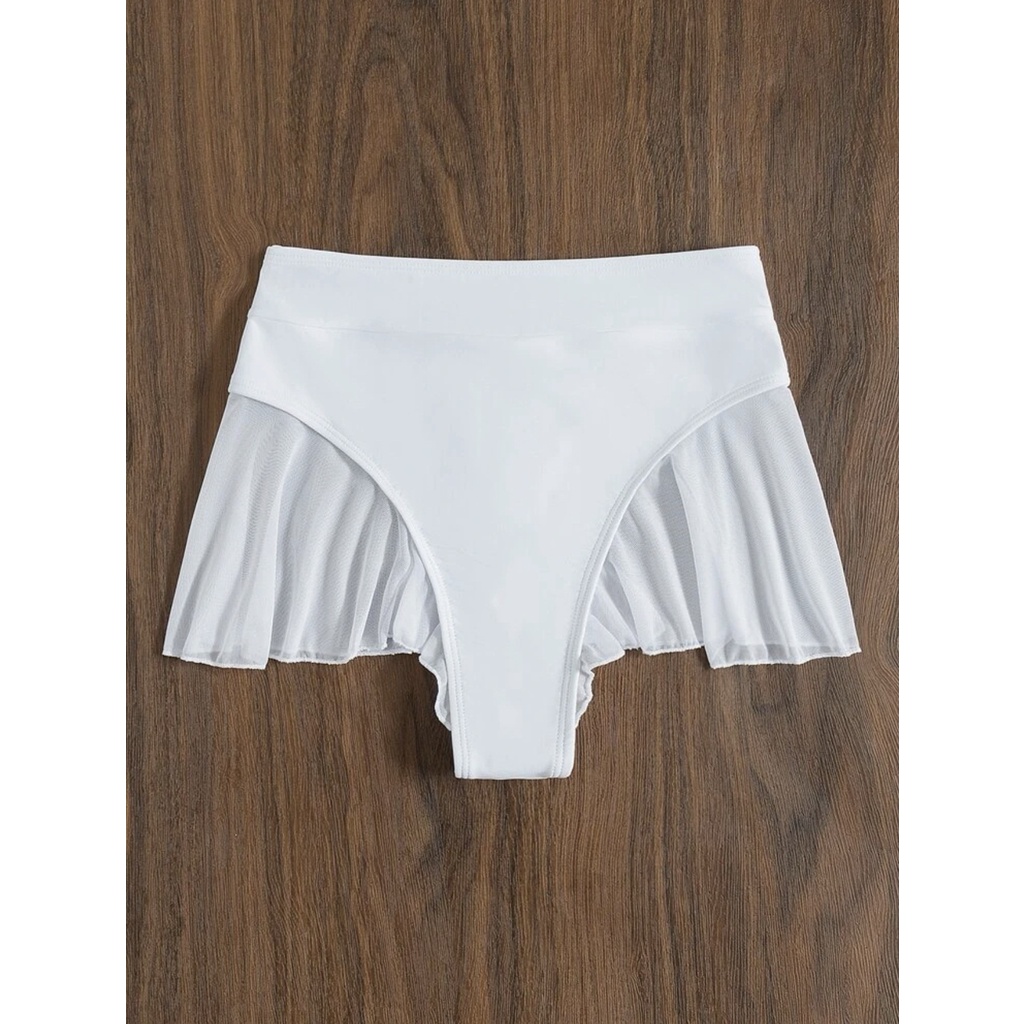 Bộ Đồ Bơi Bikini Phối Bèo Màu Trắng Đen Dành Cho Nữ