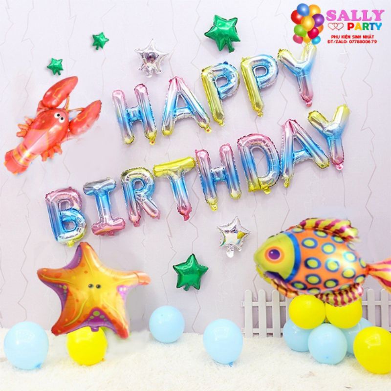 SET BÓNG SINH NHẬT CHỦ ĐỀ CON CÁ, CON TÔM, BABY SHARK, HẢI DƯƠNG