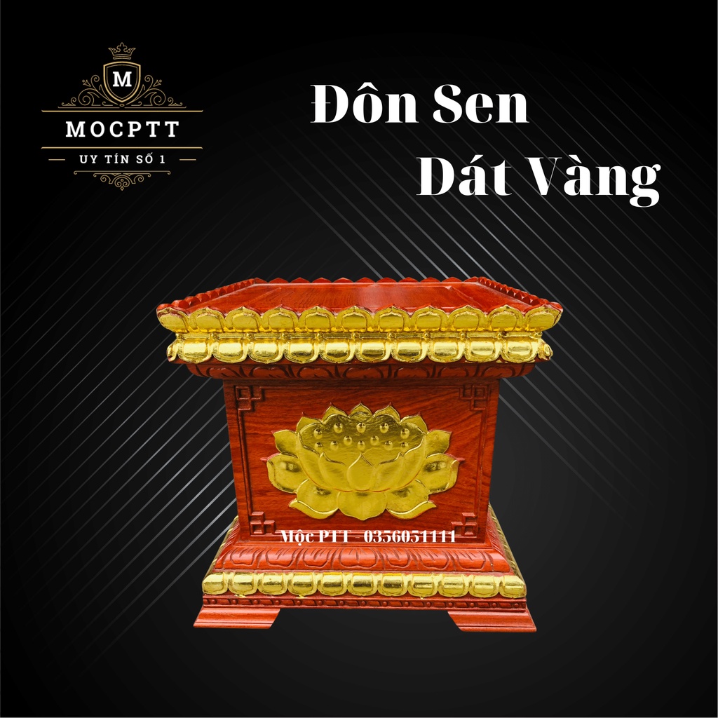 Đôn vuông triện sen mẫu có viền gỗ Hương đá kích thước Mặt 20 25 30 35 cm trang trí nhà cửa