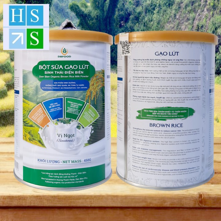 Bột sữa gạo lứt sinh thái Điện Biên DBFood 100% tự nhiên (450g / Hộp , tùy chọn VỊ MẶN, VỊ NGỌT hoặc ĂN KIÊNG)