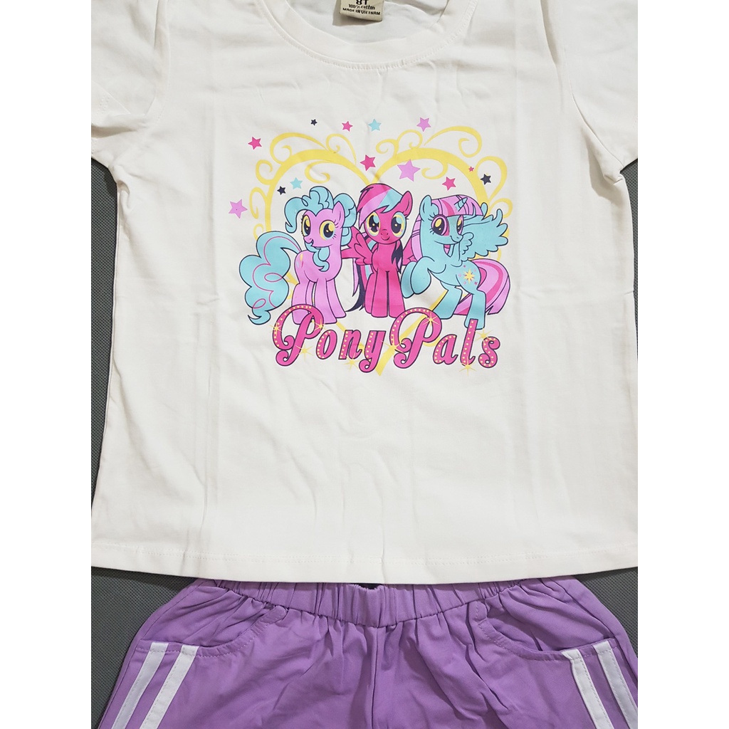 Bộ thun cotton bé gái ngựa pony tím xinh xắn và mát mẻ