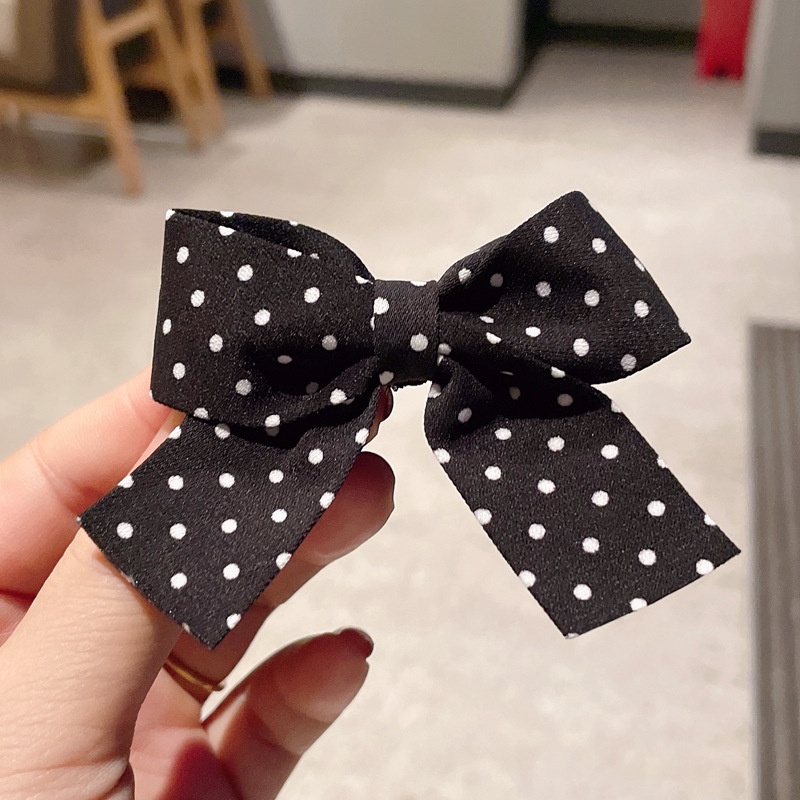 Kẹp Tóc Nơ Họa Tiết Chấm Bi Bằng Vải Thời Trang Hàn Quốc Dành Cho Bé Gái