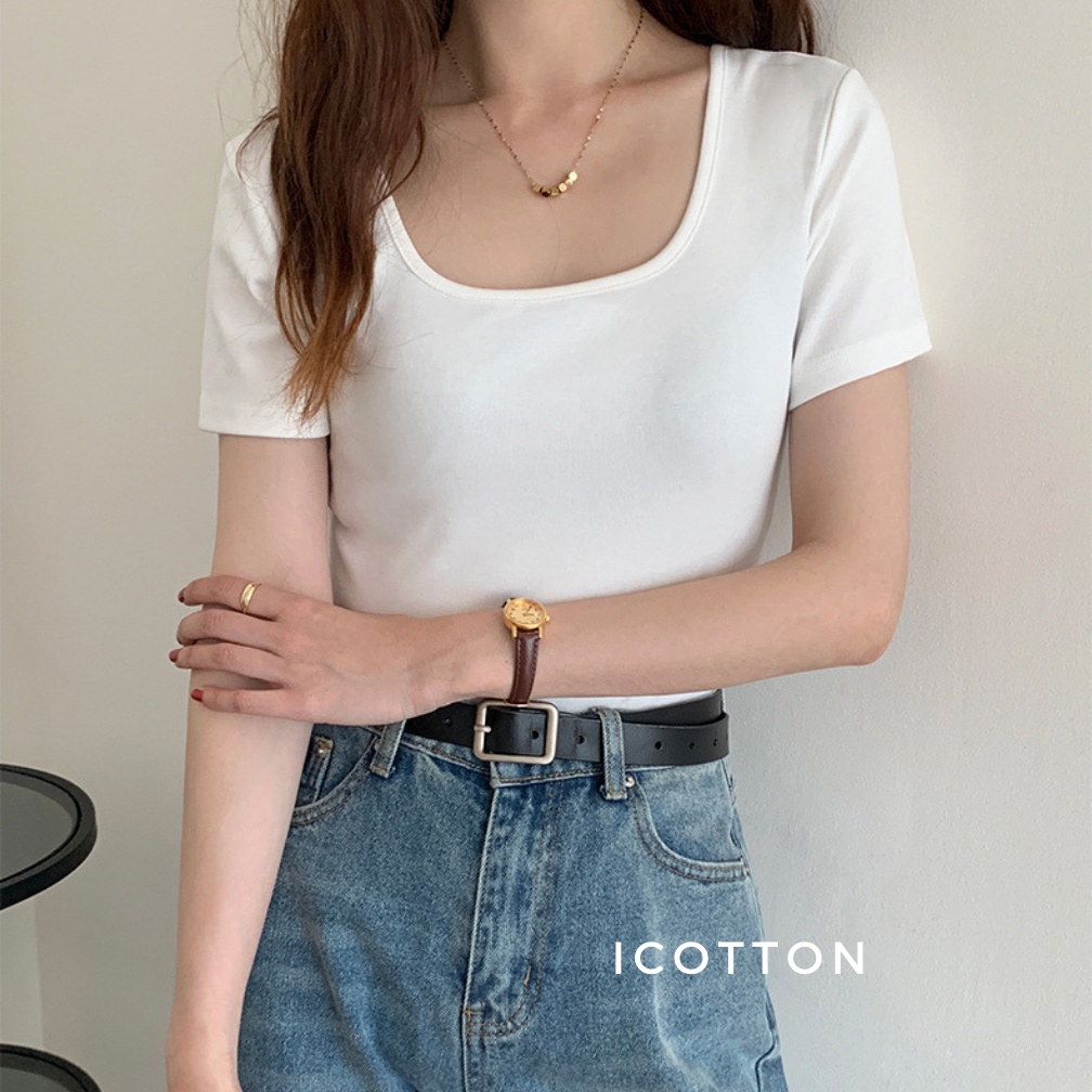 Áo cổ vuông nữ ❤️ICOTTON❤️ áo cổ viền phom ôm 100% cotton kiểu dáng trẻ trung