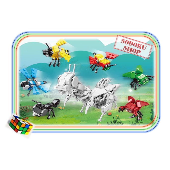 Bộ Gạch Nhựa Xếp Hình Mini Con Côn Trùng 6in1, 20+ PCS, Mẫu Quả Trứng 07029