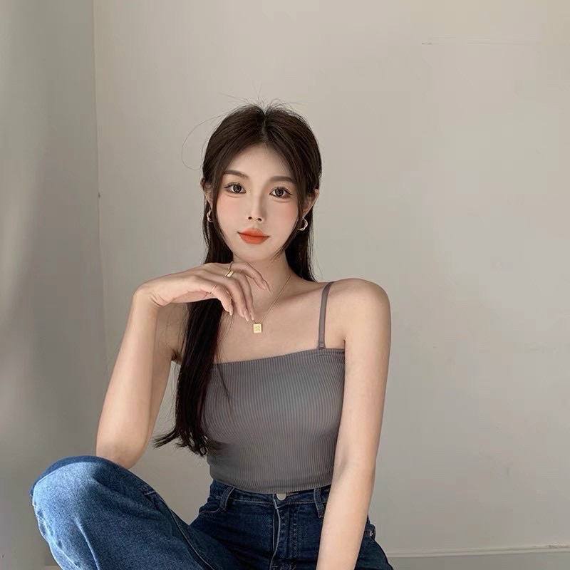 Có mút ngực Áo hai dây gân basic
