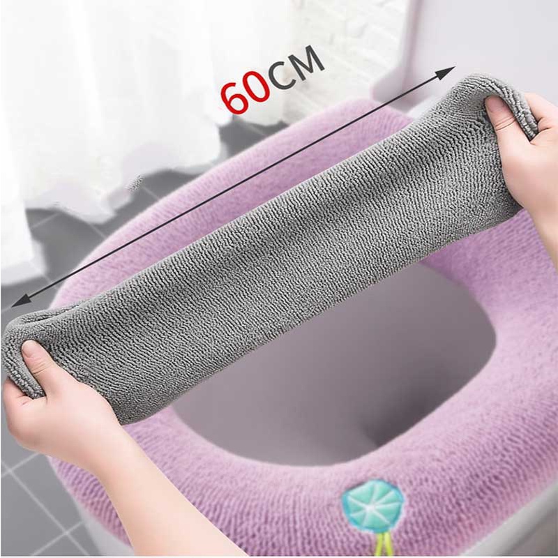 Thảm Lót Bồn Cầu Dệt Kim Mềm Ấm / Đệm Ngồi Mùa Đông / Tay Cầm Màu Trơn Chống Thấm Nước