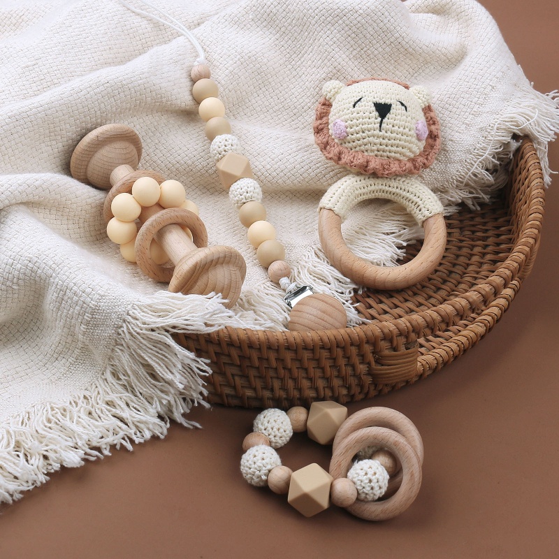 Đồ Chơi Ngậm Cắn Hình Sư Tử Đan Móc Xích Dễ Thương Cho Bé