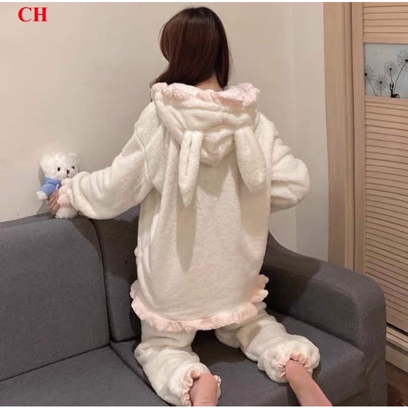 Bộ đồ ngủ mùa đông cho nữ /Bộ đồ mặc nhà lông cừu BASIC phối màu rua gấu chất dày dặn siêu ấm form rộng freesize ulzzang | BigBuy360 - bigbuy360.vn