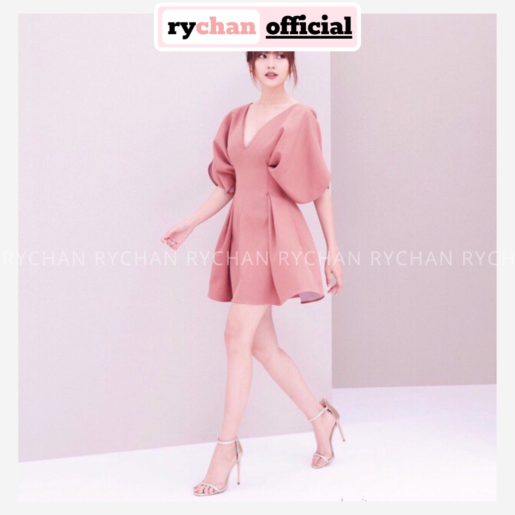 Đầm Xoè Hồng Cổ V Tay Cánh Dơi - DX087