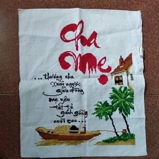 Tranh thêu thành phẩm cha mẹ 55x45cm