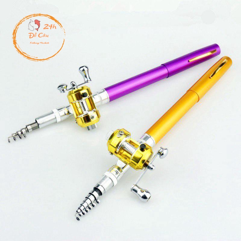 Cần câu cá mini hình cây bút kèm tay quay dây câu