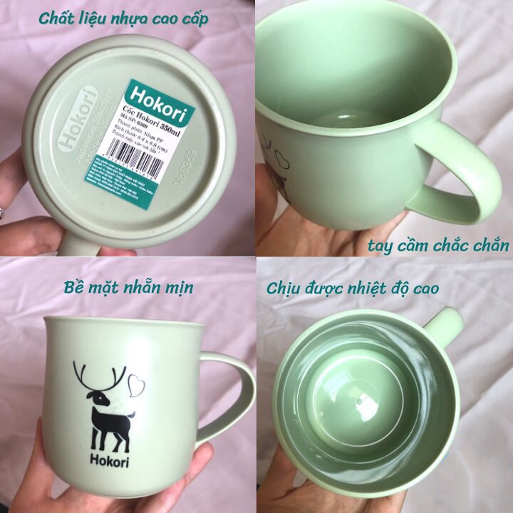 Ly uống nước dễ thương có nắp - Cốc uống nước Cute Hokori 400ml - Cốc nhựa Việt Nhật cao cấp có quai cầm