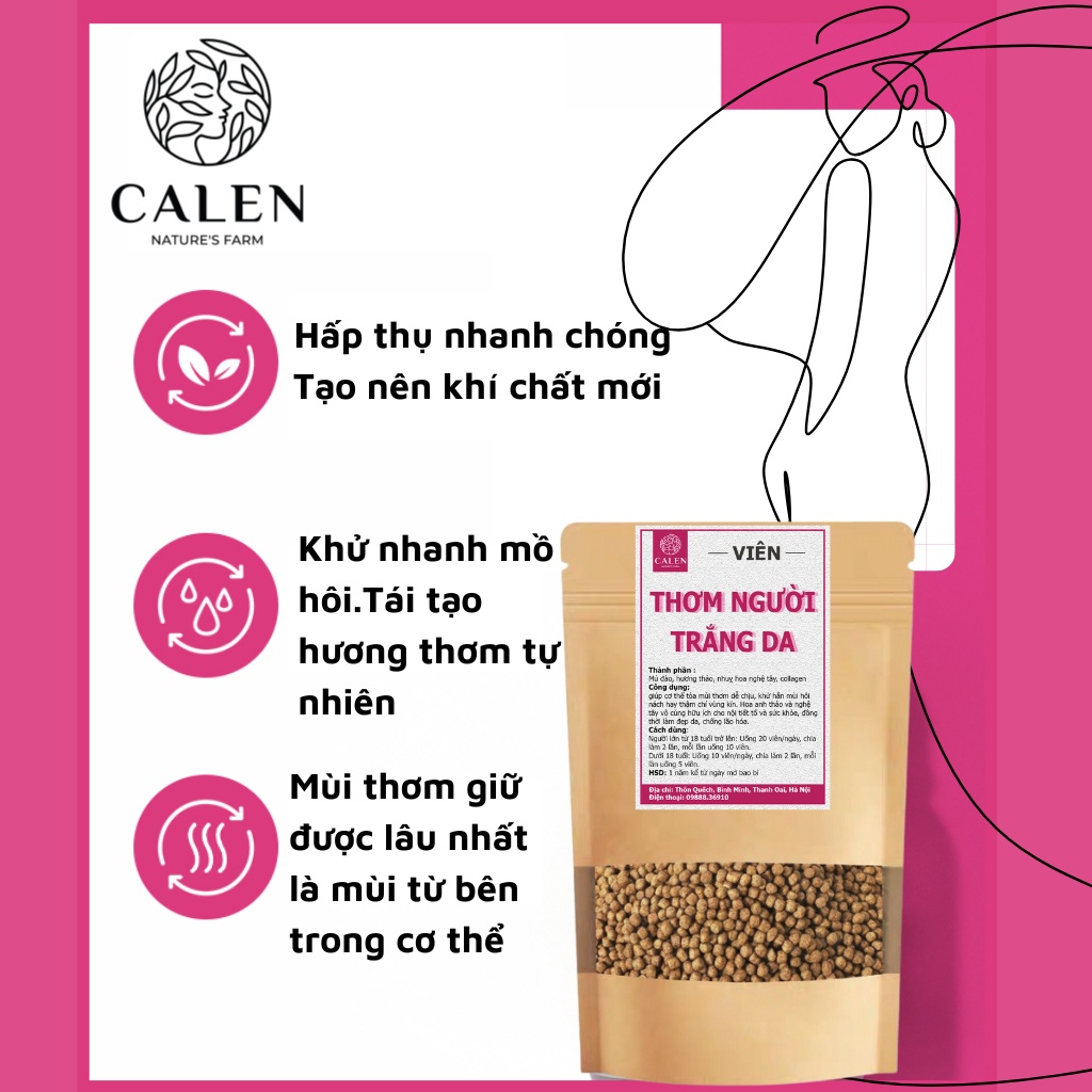 Viên uống thảo mộc hỗ trợ đẹp da thơm cơ thể CALEN, viên uống trắng da thơm cơ thể