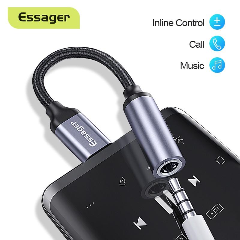 Bộ chuyển đổi tai nghe Essager AUX E01 đầu micro USB type C sang 3,5mm