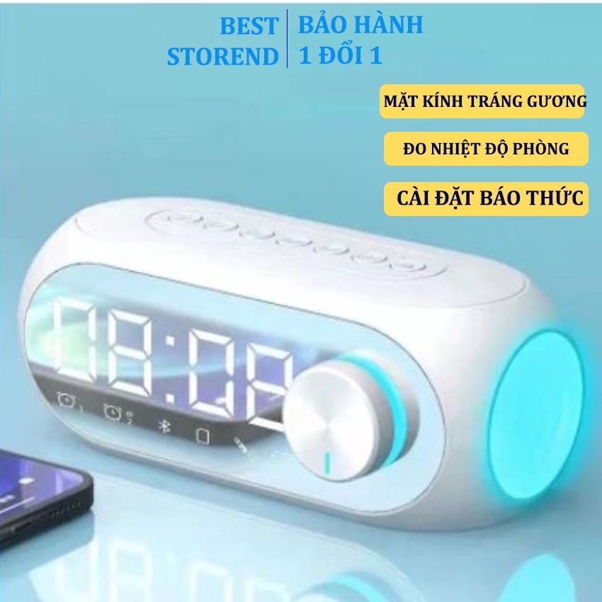 Đồng hồ để bàn decor S8, loa bluetooth không dây mini có báo thức làm đèn ngủ đo nhiệt độ phòng