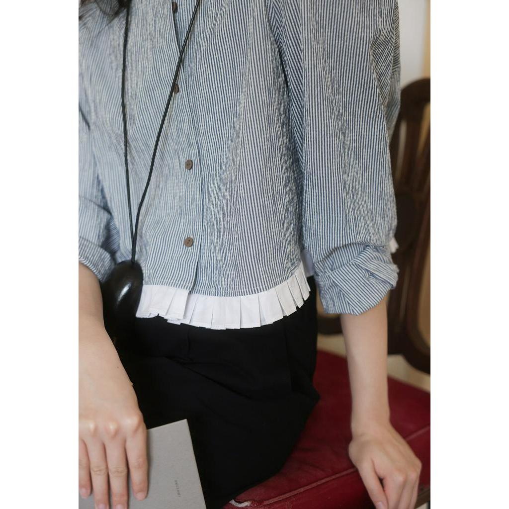 Áo Sơ Mi Lửng Cổ Đứng Họa Tiết Kẻ Sọc 67394